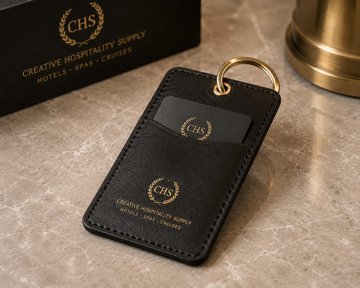 Leather key fob with CHS card and gold ring