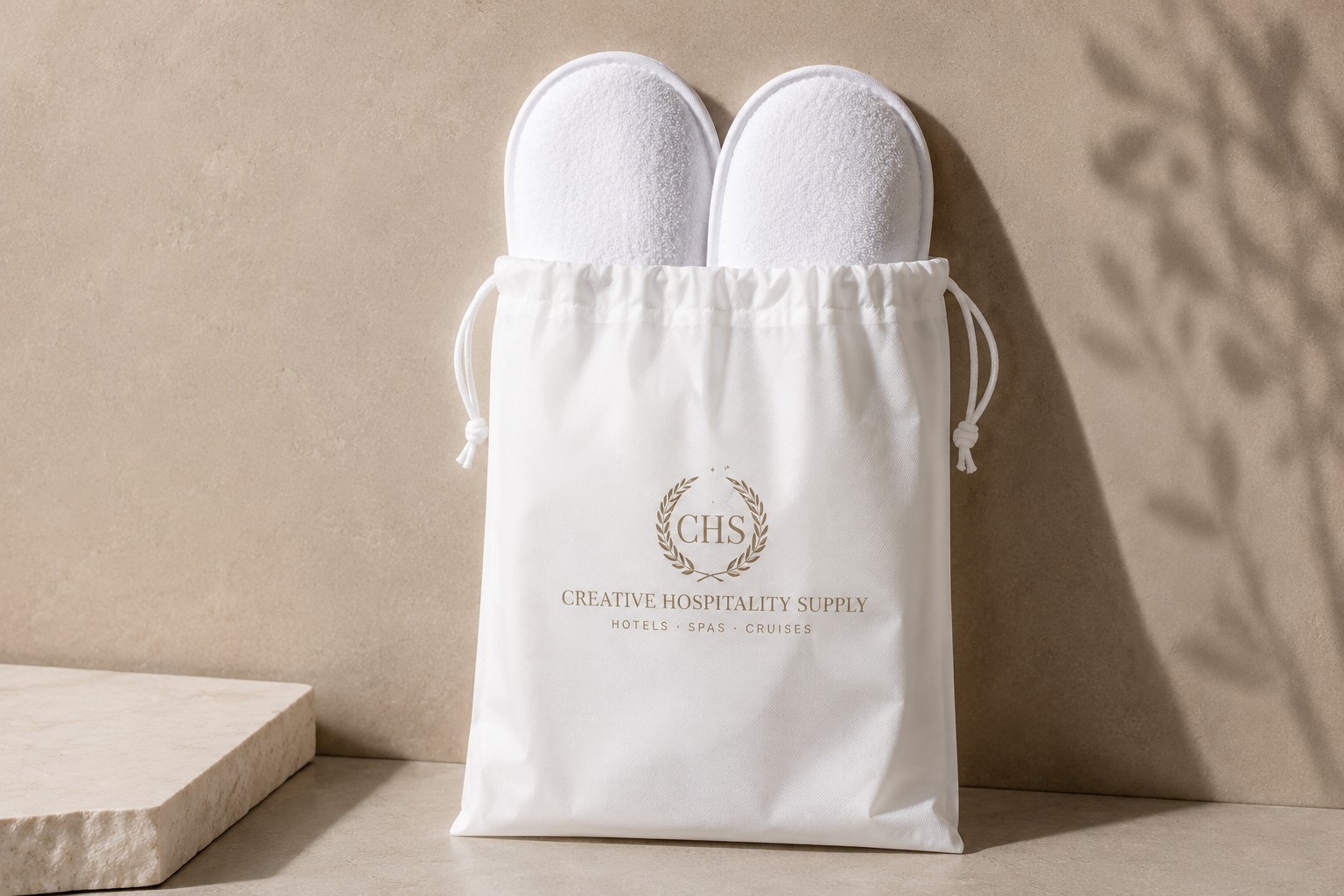 Slipper bag with CHS logo, filled with terry slippers
