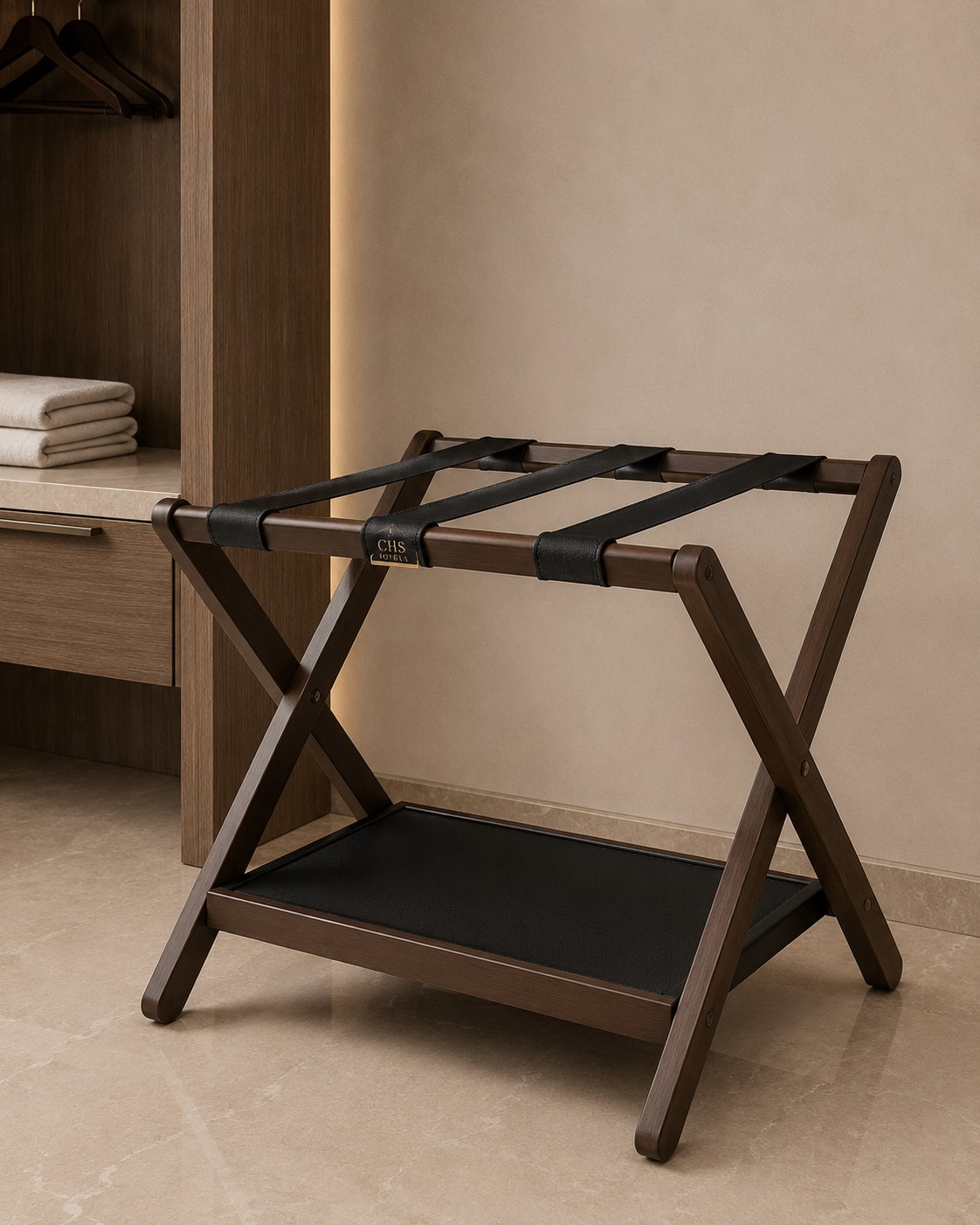 Luggage rack "Wood Line" with CHS plate, ash wood with leather straps